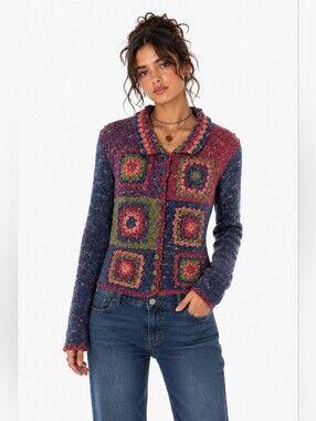 Y2K Granny Square Crochet Cardigan Whimsigoth Fairy Grunge Knit L My Michelle